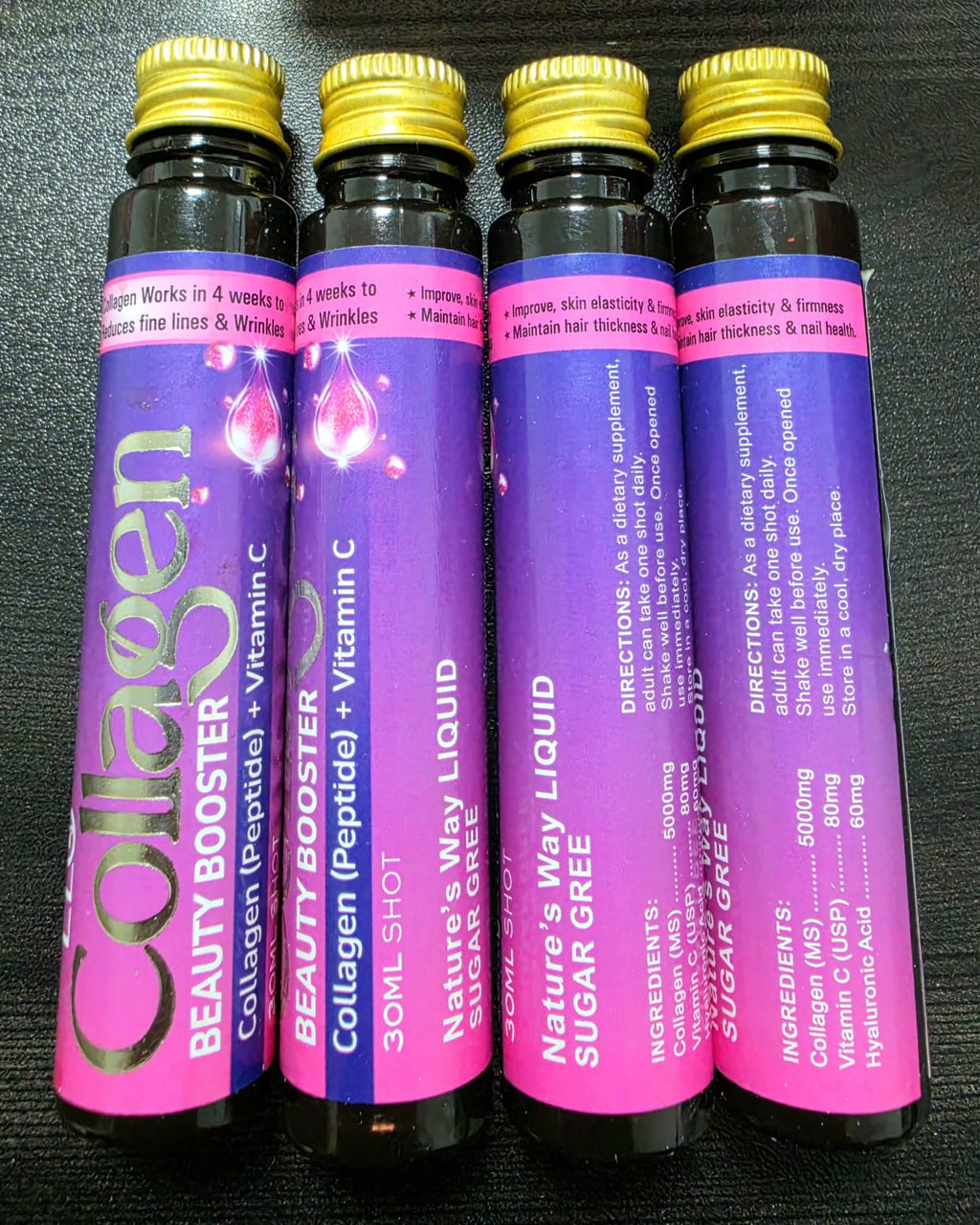 ELO Collagen Beauty Booster 5000mg Collagen Peptide | Vitamin C 80mg + Hyaluronic Acid 60mg | 12 x 30ml Liquid Collagen Shots