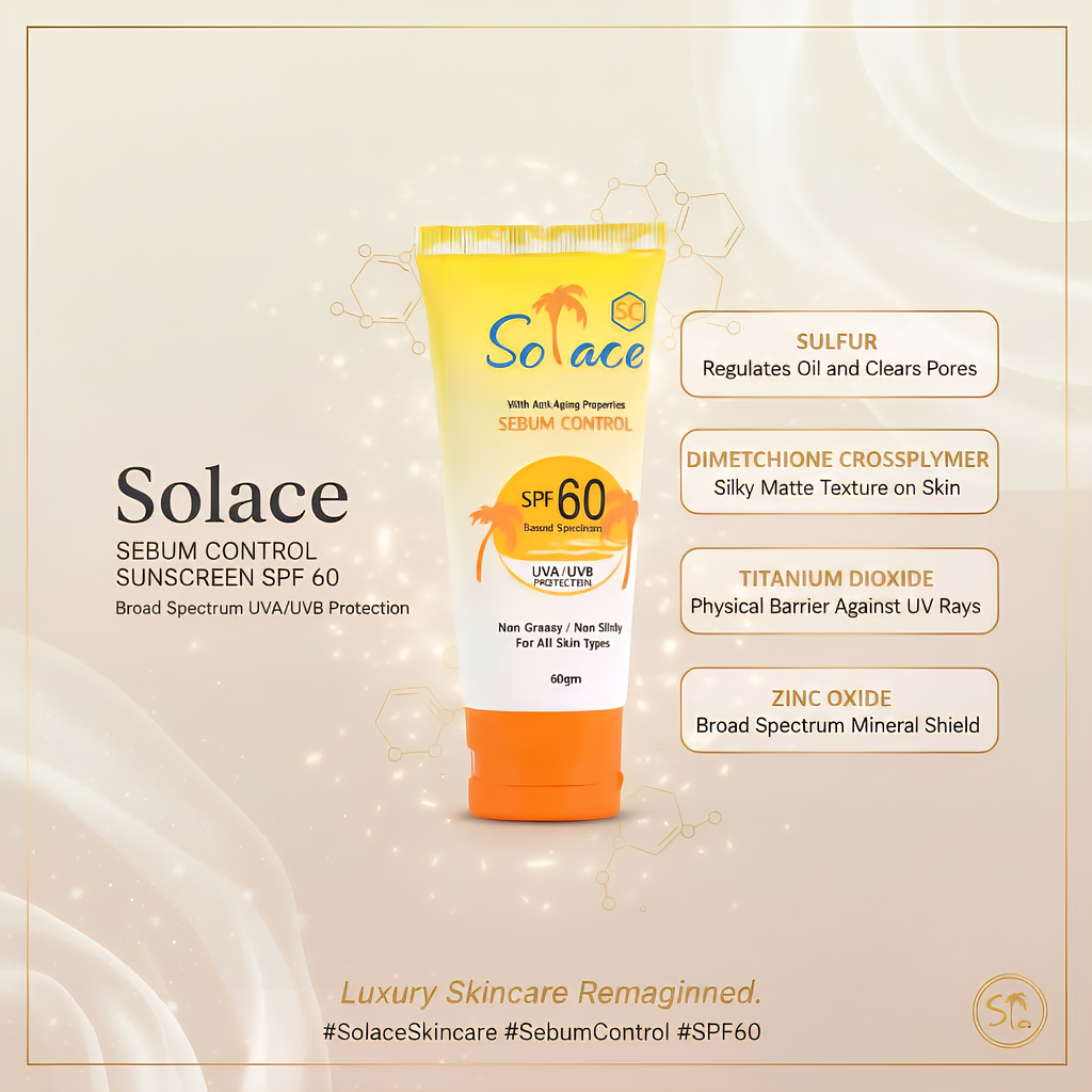Solace SPF 60 Sebum Control Matte Sunscreen for Oily Skin No White Cast